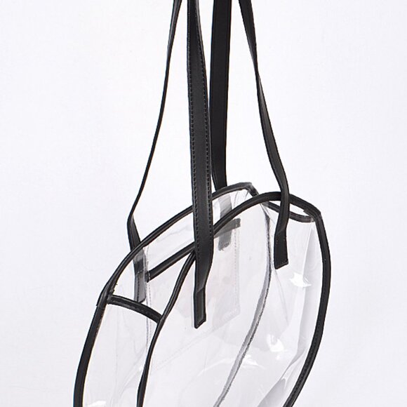 Clear Round Shoulder Bag/Tote Bag- W/ Black Accents & Pocket - NWT - Picture 5 of 8
